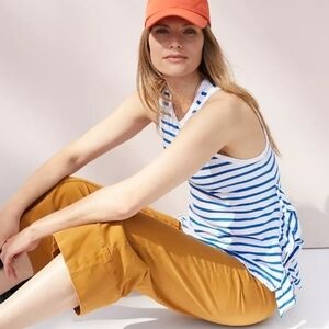 Current/Elliott Striped Side Split Cotton Crewneck In White And Blue Size 2 NWT